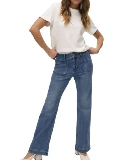 Jean en coton indigo uni avec une coupe bootcut et poches plaquées