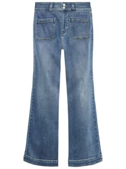 Jean en coton indigo uni avec une coupe bootcut et poches plaquées