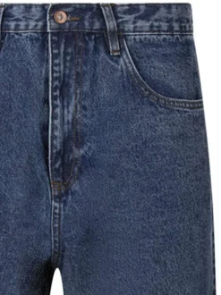 Jean en coton indigo uni avec une coupe droite et un patch de la marque