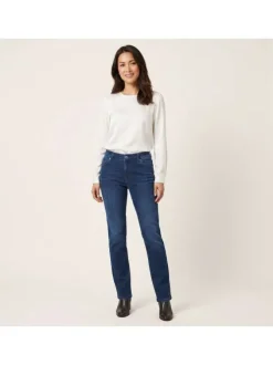 Jean en coton indigo uni avec une coupe droite à zip et à bouton