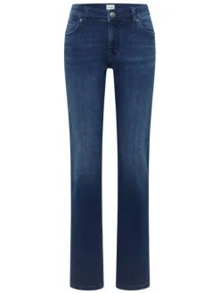 Jean en coton indigo uni avec une coupe droite à zip et à bouton