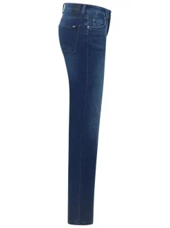 Jean en coton indigo uni avec une coupe droite à zip et à bouton