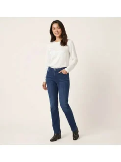 Jean en coton indigo uni avec une coupe droite à zip et à bouton
