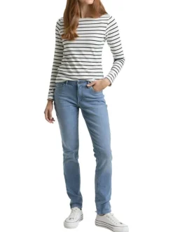 Jean en coton indigo uni avec une coupe slim et une taille intermédiaire