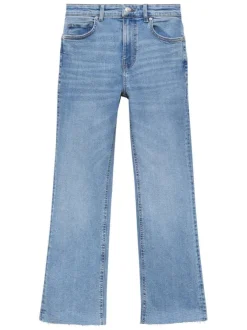 Jean en coton indigo uni à coupe bootcut avec bords francs et poches