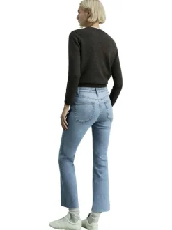 Jean en coton indigo uni à coupe bootcut avec bords francs et poches