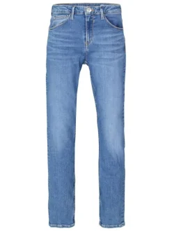 Jean en coton indigo uni pourvu de multiples poches et d'une coupe droite