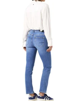 Jean en coton indigo uni pourvu de multiples poches et d'une coupe droite