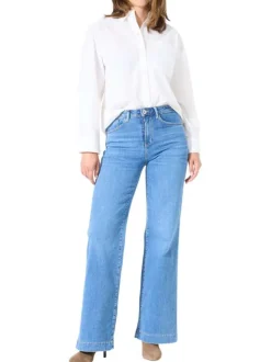 Jean en coton indigo uni pourvu d'une coupe bootcut et d'une taille haute