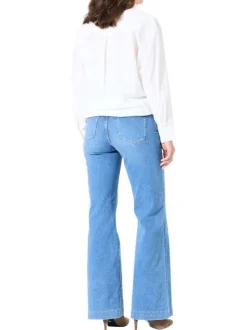 Jean en coton indigo uni pourvu d'une coupe bootcut et d'une taille haute