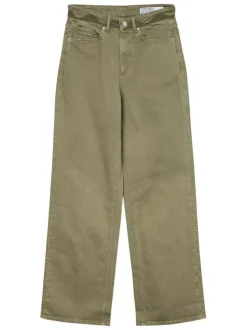 Jean en coton kaki uni avec à coupe droite avec zip et bouton
