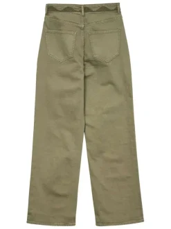 Jean en coton kaki uni avec à coupe droite avec zip et bouton