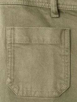 Jean en coton kaki uni avec une coupe bootcut et 4 poches plaquées