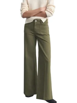 Jean en coton kaki uni avec une coupe bootcut et 4 poches plaquées