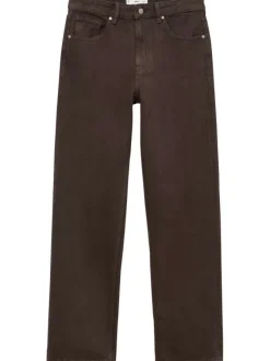 Jean en coton marron uni 5 poches à coupe droite et taille mi-haute