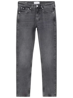 Jean en coton mélangé anthracite délavé avec une coupe slim et à 5 poches