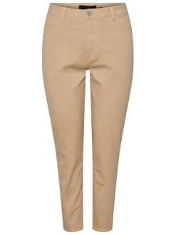 Jean en coton mélangé beige uni avec 5 poches et une coupe slim