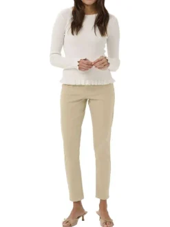 Jean en coton mélangé beige uni pourvu de passants pour la ceinture