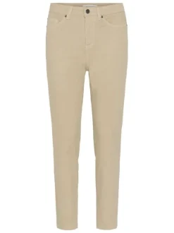 Jean en coton mélangé beige uni pourvu de passants pour la ceinture