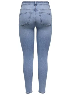 Jean en coton mélangé bleu clair coupe slim pourvu de passants pour la ceinture