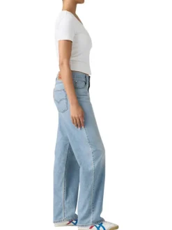 Jean 94 en coton mélangé bleu à coupe droite pourvu de multiples poches