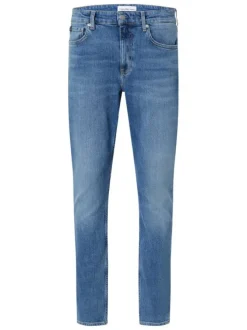 Jean en coton mélangé bleu délavé avec une coupe slim et à 5 poches