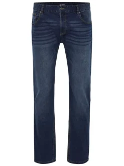 Jean en coton mélangé bleu indigo délavé aux cuisses à coupe slim