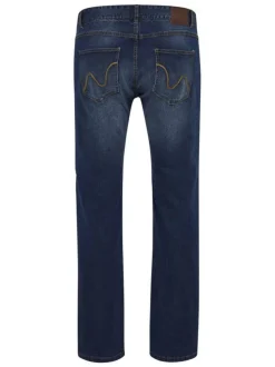 Jean en coton mélangé bleu indigo délavé aux cuisses à coupe slim