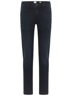 Jean en coton mélangé bleu indigo délavé à coupe slim et à taille basse