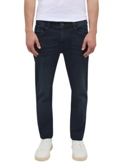 Jean en coton mélangé bleu indigo délavé à coupe slim et à taille basse