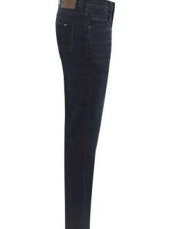 Jean en coton mélangé bleu indigo délavé à coupe slim et à taille basse
