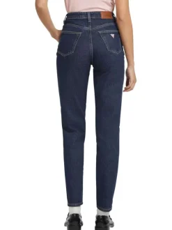 Jean en coton mélangé bleu indigo uni avec une coupe mom et une taille haute