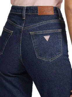Jean en coton mélangé bleu indigo uni avec une coupe mom et une taille haute