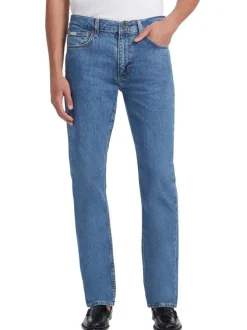 Jean en coton mélangé bleu indigo uni avec une coupe regular fit