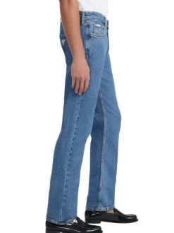 Jean en coton mélangé bleu indigo uni avec une coupe regular fit