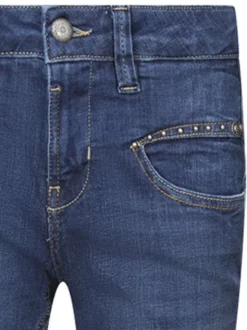 Jean en coton mélangé bleu indigo uni à coupe slim avec des petits clous