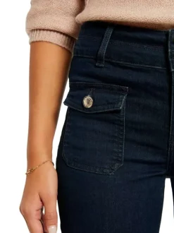 Jean en coton mélangé bleu marine à coupe bootcut et une taille haute