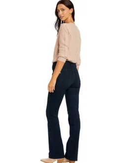 Jean en coton mélangé bleu marine à coupe bootcut et une taille haute