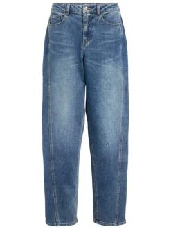 Jean en coton mélangé bleu uni pourvu d'une coupe bootcut et de multiples poches