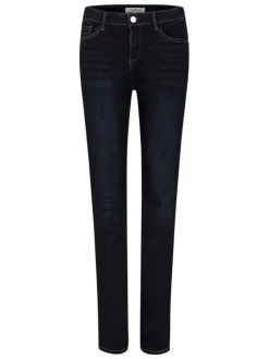 Jean en coton mélangé brut uni à coupe slim avec une taille intermédiaire
