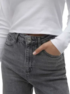 Jean en coton mélangé gris avec une coupe bootcut et des passants pour ceinture
