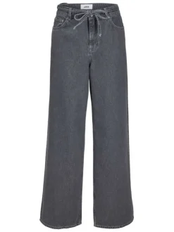 Jean en coton mélangé gris uni bootcut avec lien à la taille et poches plaquées