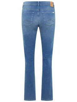Jean en coton mélangé indigo avec une coupe droite à zip et à bouton