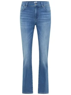 Jean en coton mélangé indigo avec une coupe droite à zip et à bouton