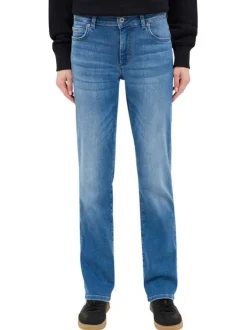Jean en coton mélangé indigo avec une coupe droite à zip et à bouton