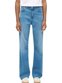 Jean en coton mélangé indigo à coupe droite avec un zip et un bouton