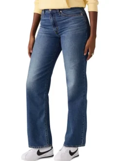 Jean 94 en coton mélangé indigo à coupe droite pourvu de multiples poches