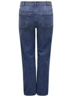 Jean en coton mélangé indigo coupe droite pourvu de passants pour la ceinture