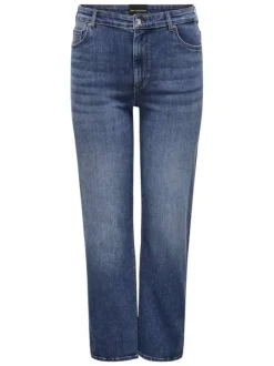 Jean en coton mélangé indigo coupe droite pourvu de passants pour la ceinture