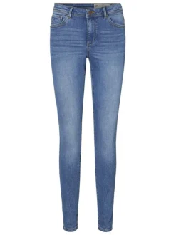 Jean en coton mélangé indigo effet délavé à coupe slim et taille haute